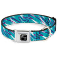 Load image into Gallery viewer, Dog Bone Black/Silver Seatbelt Buckle Collar - Jazzy Wave Scribble White/Teal/Purple