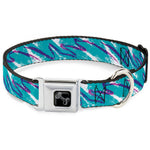 Dog Bone Black/Silver Seatbelt Buckle Collar - Jazzy Wave Scribble White/Teal/Purple