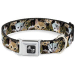 Dog Bone Seatbelt Buckle Collar - Kitten Faces Scattered Black
