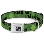 Dog Bone Seatbelt Buckle Collar - KISS ME, I'M IRISH! Clovers/Kisses Greens/Black