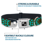 Dog Bone Seatbelt Buckle Collar - Kaleidoscope Balls Turquoise/Brown