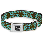 Dog Bone Seatbelt Buckle Collar - Kaleidoscope Balls Turquoise/Brown