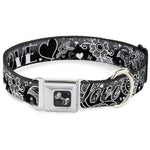 Dog Bone Seatbelt Buckle Collar - Love Love Black/White