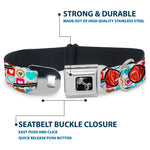 Dog Bone Seatbelt Buckle Collar - Lollipop Hearts White