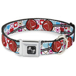 Dog Bone Seatbelt Buckle Collar - Lollipop Hearts White