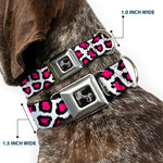 Dog Bone Seatbelt Buckle Collar - Leopard White/Fuchsia
