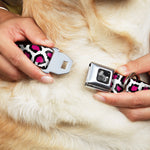 Dog Bone Seatbelt Buckle Collar - Leopard White/Fuchsia