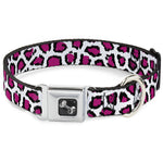 Dog Bone Seatbelt Buckle Collar - Leopard White/Fuchsia