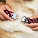 Dog Bone Seatbelt Buckle Collar - Love Me w/Sketch Stars & Stripes Black/Fuchsia/White