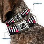 Dog Bone Black/Silver Seatbelt Buckle Collar - Love Me w/Sketch Stars & Stripes Black/White/Fuchsia