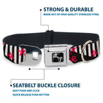 Dog Bone Black/Silver Seatbelt Buckle Collar - Love Me w/Sketch Stars & Stripes Black/White/Fuchsia
