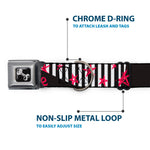 Dog Bone Black/Silver Seatbelt Buckle Collar - Love Me w/Sketch Stars & Stripes Black/White/Fuchsia