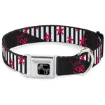 Dog Bone Black/Silver Seatbelt Buckle Collar - Love Me w/Sketch Stars & Stripes Black/White/Fuchsia