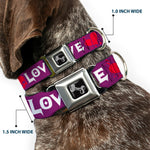 Dog Bone Seatbelt Buckle Collar - Love/Hate Purple/White/Fuchsia