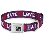 Dog Bone Seatbelt Buckle Collar - Love/Hate Purple/White/Fuchsia