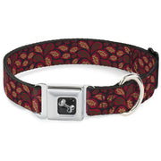 Dog Bone Seatbelt Buckle Collar - Leaves Swirl Navy/Burgundy