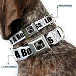 Dog Bone Seatbelt Buckle Collar - LIKE A BOSS White/Black
