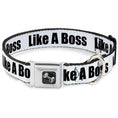 Load image into Gallery viewer, Dog Bone Seatbelt Buckle Collar - LIKE A BOSS White/Black