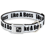 Dog Bone Seatbelt Buckle Collar - LIKE A BOSS White/Black
