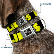 Dog Bone Black/Silver Seatbelt Buckle Collar - LIKE A BOSS Black/Yellow