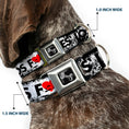 Load image into Gallery viewer, Buckle-Down Seatbelt Buckle Dog Collar - LOS F*CKIN' ANGELES Heart Weathered White/Black/Red