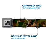 Dog Bone Seatbelt Buckle Collar - Leaf Camo Browns/Greens/Black