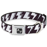 Dog Bone Seatbelt Buckle Collar - Lightning Bolts Sketch Plum/White