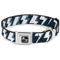 Load image into Gallery viewer, Dog Bone Seatbelt Buckle Collar - Lightning Bolts Sketch Navy/White