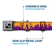 Dog Bone Black/Silver Seatbelt Buckle Collar - Los Angeles Solid Skyline/LA Gold/Purple