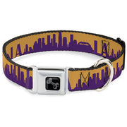 Dog Bone Black/Silver Seatbelt Buckle Collar - Los Angeles Solid Skyline/LA Gold/Purple