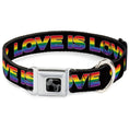 Load image into Gallery viewer, Dog Bone Black/Silver Seatbelt Buckle Collar - LOVE IS LOVE/Heart Black/Rainbow