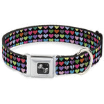 Dog Bone Seatbelt Buckle Collar - Mini Hearts Black/Multi Color