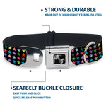 Dog Bone Seatbelt Buckle Collar - Mini Stars Black/Multi Color
