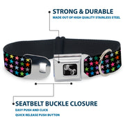 Dog Bone Seatbelt Buckle Collar - Mini Stars Black/Multi Color