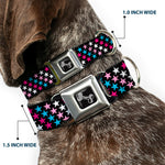 Dog Bone Seatbelt Buckle Collar - Mini Stars Black/Pink/Blue/White