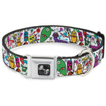 Dog Bone Seatbelt Buckle Collar - Monsters White