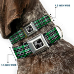 Dog Bone Seatbelt Buckle Collar - Mini Houndstooth Green/Black/Gray