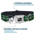 Dog Bone Seatbelt Buckle Collar - Mini Houndstooth Green/Black/Gray