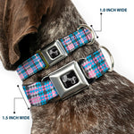 Dog Bone Seatbelt Buckle Collar - Mini Houndstooth Gray/Baby Blue/Pink