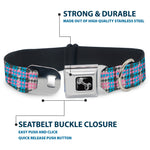 Dog Bone Seatbelt Buckle Collar - Mini Houndstooth Gray/Baby Blue/Pink