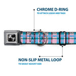 Dog Bone Seatbelt Buckle Collar - Mini Houndstooth Gray/Baby Blue/Pink