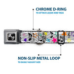 Dog Bone Seatbelt Buckle Collar - Music Notes Stars White/Black/Multi Color