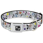 Dog Bone Seatbelt Buckle Collar - Music Notes Stars White/Black/Multi Color