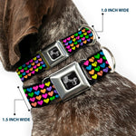 Dog Bone Seatbelt Buckle Collar - Mini Hearts Black/Multi Neon