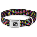 Dog Bone Seatbelt Buckle Collar - Mini Hearts Black/Multi Neon