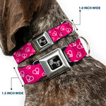 Dog Bone Seatbelt Buckle Collar - Mini Peace Hearts Fuchsia/White