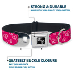 Dog Bone Seatbelt Buckle Collar - Mini Peace Hearts Fuchsia/White