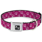 Dog Bone Seatbelt Buckle Collar - Mini Peace Hearts Fuchsia/White