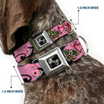 Dog Bone Seatbelt Buckle Collar - Mom & Dad CLOSE-UP Pink w/Sparrows