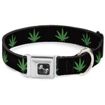 Buckle-Down Seatbelt Buckle Dog Collar - Marijuana Leaf Repeat Black/Green